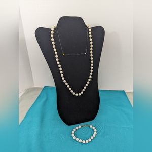 Vintage Monet white enamel bead necklace and bracelet set